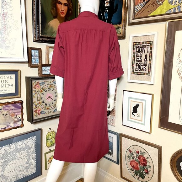70s Vintage Anjac Deep Red Zip Front Cropped Sleeve Shift Dress House Coat 16 - Picture 3 of 6